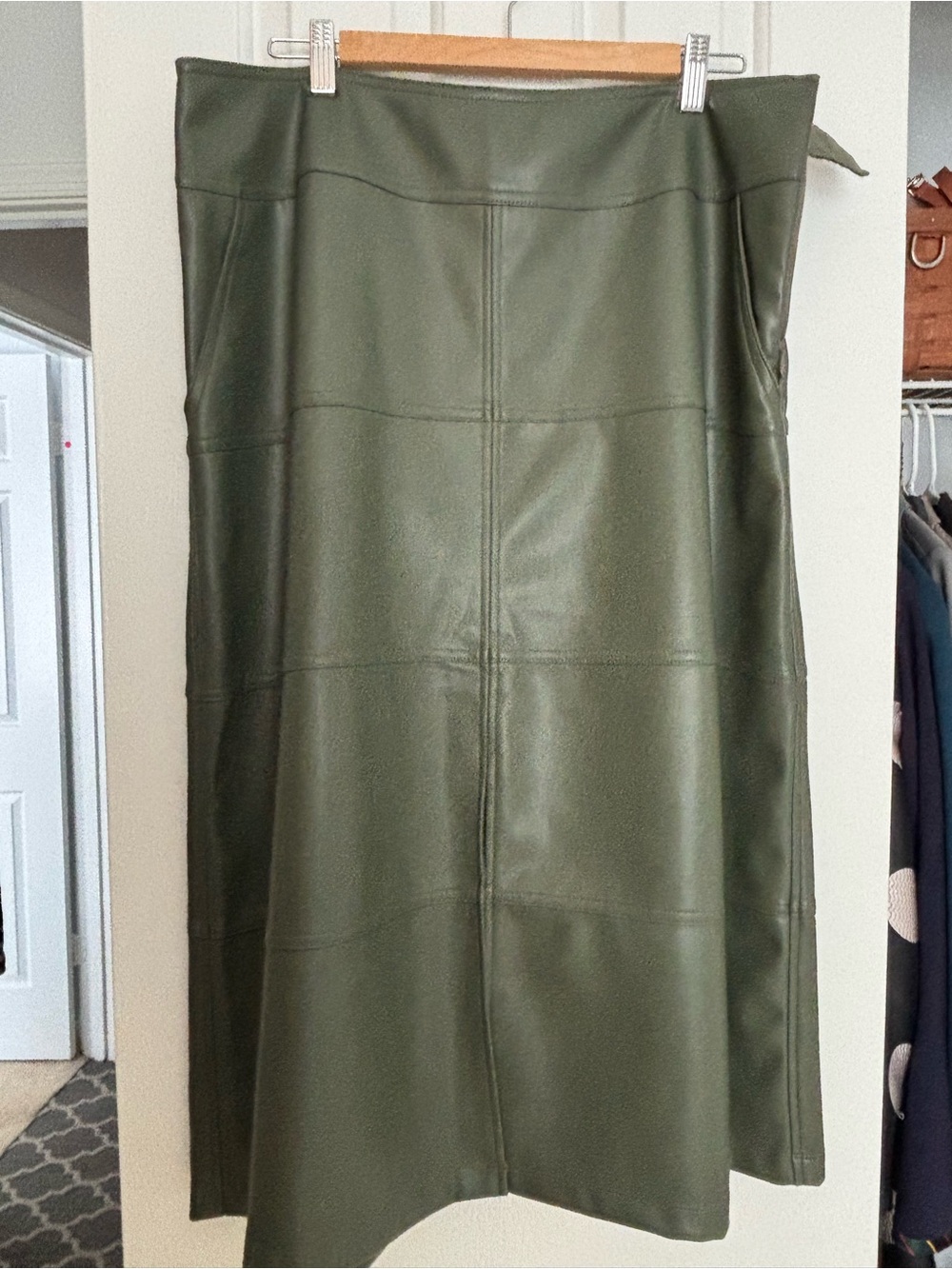 CAbi Olive Faux Leather Maxi Skirt